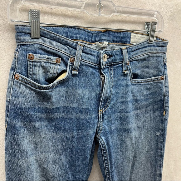 Rag & Bone Dre Straight Tapered Frayed Distress Low Rise Raw Hem Women Jeans 25 - Picture 2 of 9